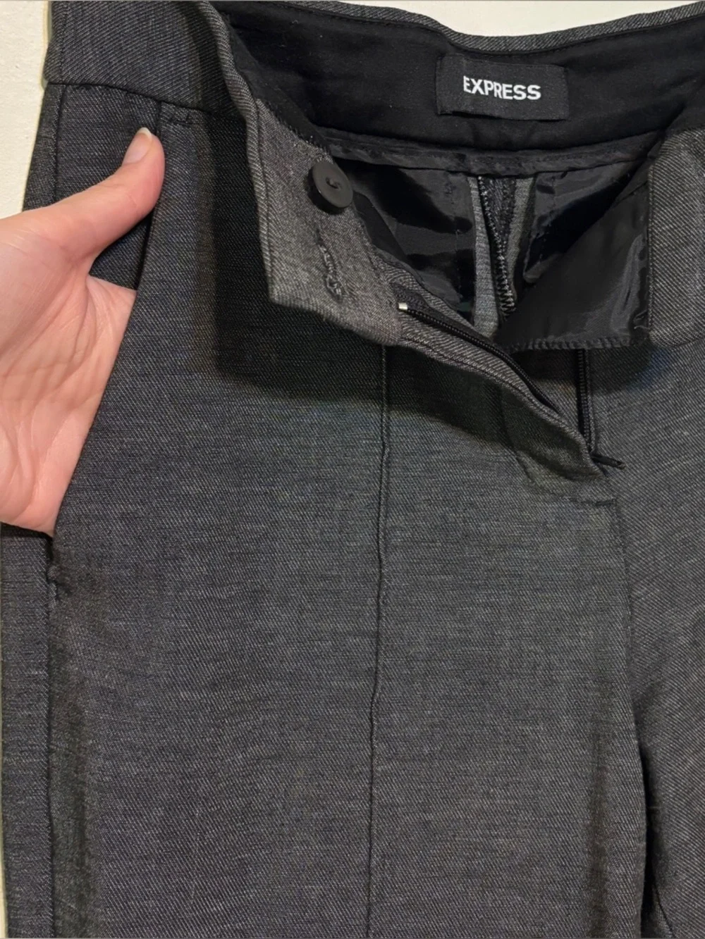 EXPRESS High Waisted Seamed Ankle Pants in Dark Grey | Crop Trouser | Size 00R - Picture 8 of 13
